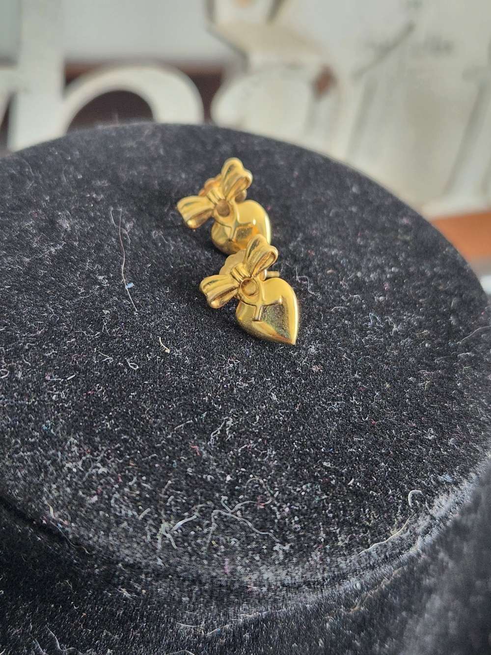 Goldtone Heart Drop Bow Earrings - Women Jewelry